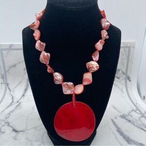 Red Dyed Mother of Pearl Abalone Shell Necklace